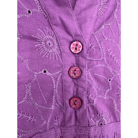 90s Vintage Top Womens Large Purple Y2K Eyelet Cottage Fairy Boho Bohemian - Picture 4 of 8